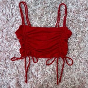 free people “other one” cherry ruched cropped cami, adjustable ties, size small